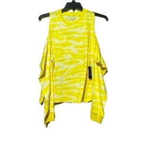 I.N.C. Earth Cotton‎ Yellow Tie-Dye Cold-Shoulder T-Shirt Size XL